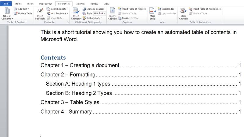 insert a table of contents in word for mac